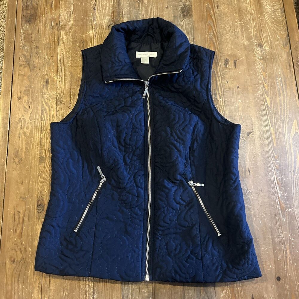 Christopher & Banks Quilted Vest Full Zip Navy Women's Zipper Pockets Sz Small